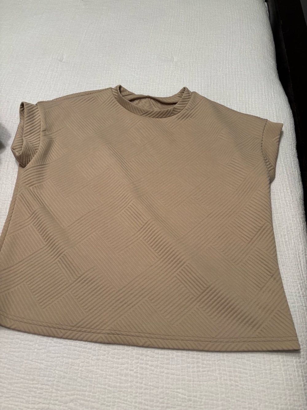SHEIN Boxy Short Sleeve Top in Taupe Textured Knit